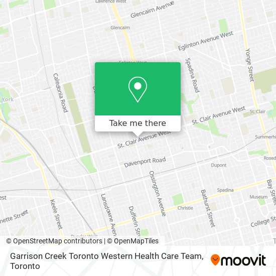 Garrison Creek Toronto Western Health Care Team map