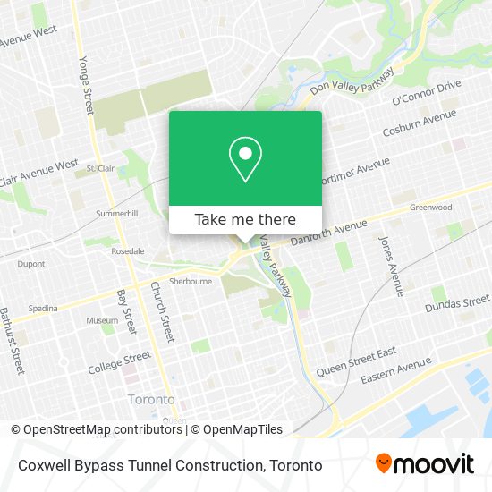 Coxwell Bypass Tunnel Construction map