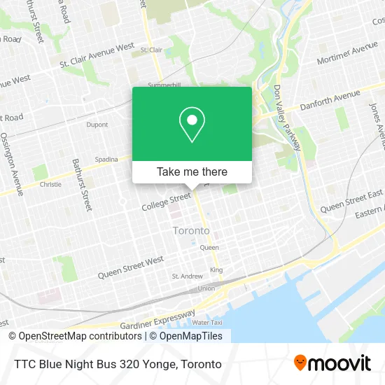 TTC Blue Night Bus 320 Yonge map