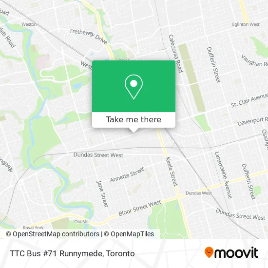 TTC Bus #71 Runnymede map