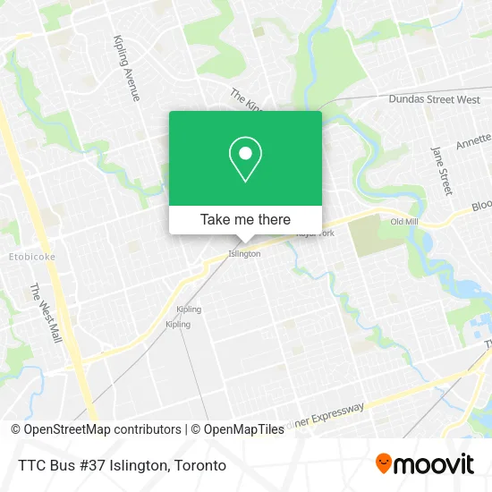 TTC Bus #37 Islington map