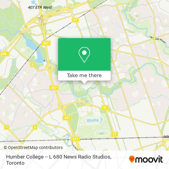 Humber College -- L 680 News Radio Studios map