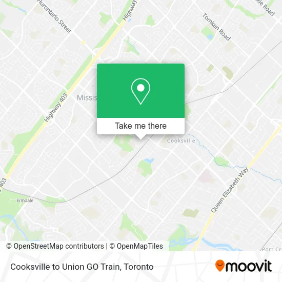 Cooksville to Union GO Train map