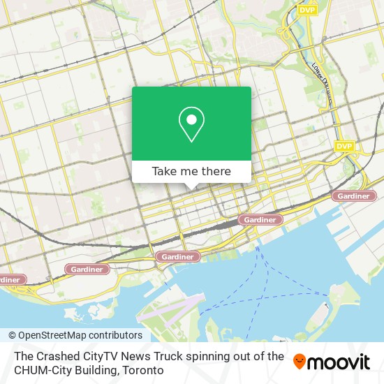 The Crashed CityTV News Truck spinning out of the CHUM-City Building map