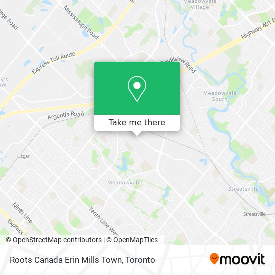 Roots Canada Erin Mills Town map