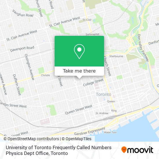 University of Toronto Frequently Called Numbers Physics Dept Office map