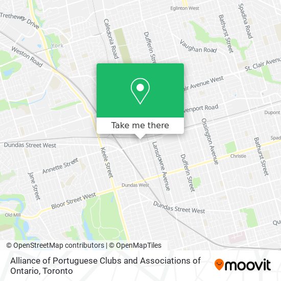 Alliance of Portuguese Clubs and Associations of Ontario map