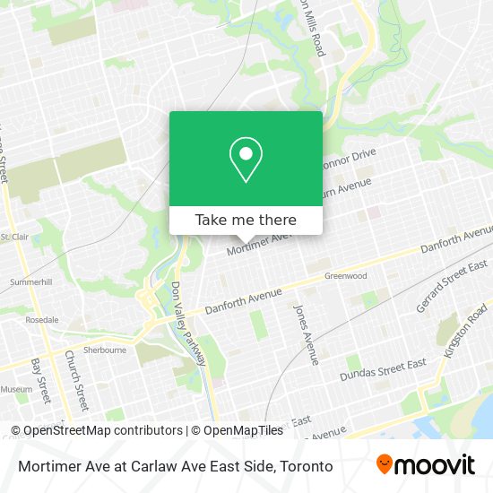 Mortimer Ave at Carlaw Ave East Side map