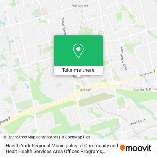 Health York Regional Municipality of Community and Healt Health Services Area Offices Programs map