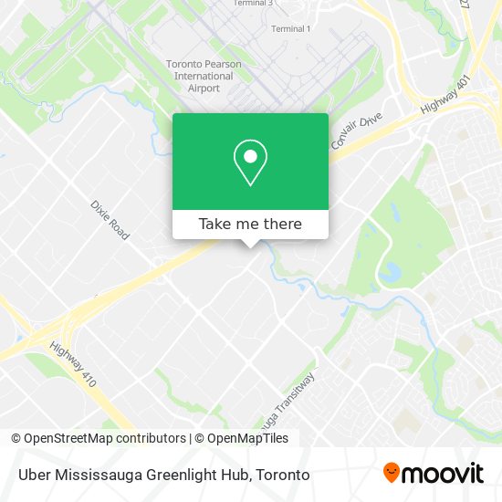 Uber Mississauga Greenlight Hub map