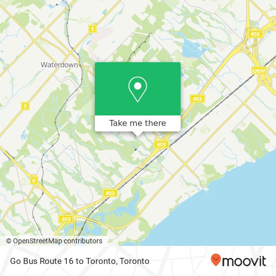 Go Bus Route 16 to Toronto map