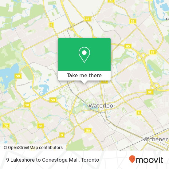 9 Lakeshore to Conestoga Mall map