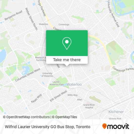 Wilfrid Laurier University GO Bus Stop map