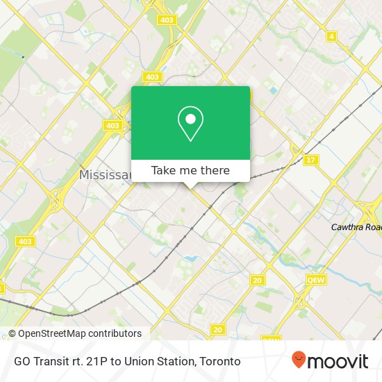 GO Transit rt.  21P to Union Station map