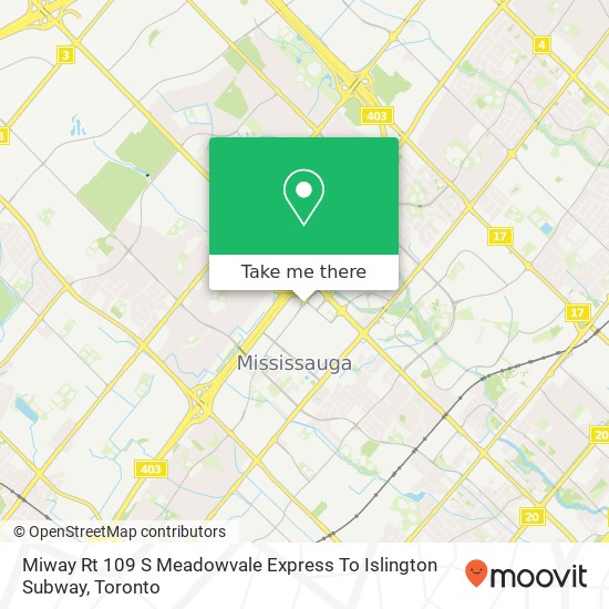 Miway Rt 109 S Meadowvale Express To Islington Subway plan