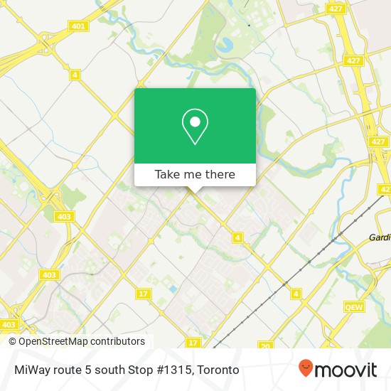 MiWay route 5 south Stop #1315 map