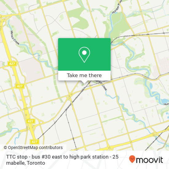 TTC stop - bus #30 east to high park station - 25 mabelle map