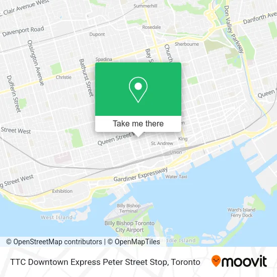 TTC Downtown Express Peter Street Stop map