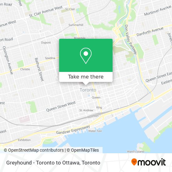 Greyhound - Toronto to Ottawa map