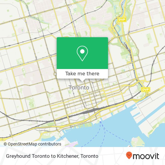 Greyhound Toronto to Kitchener map
