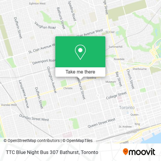 TTC Blue Night Bus 307 Bathurst map