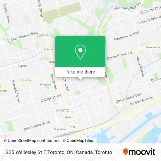 225 Wellesley St E Toronto, ON, Canada map