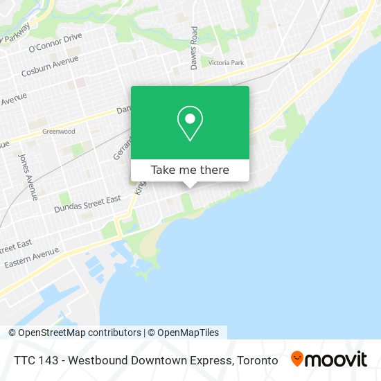 TTC 143 - Westbound Downtown Express map