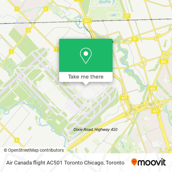 Air Canada flight AC501 Toronto Chicago map