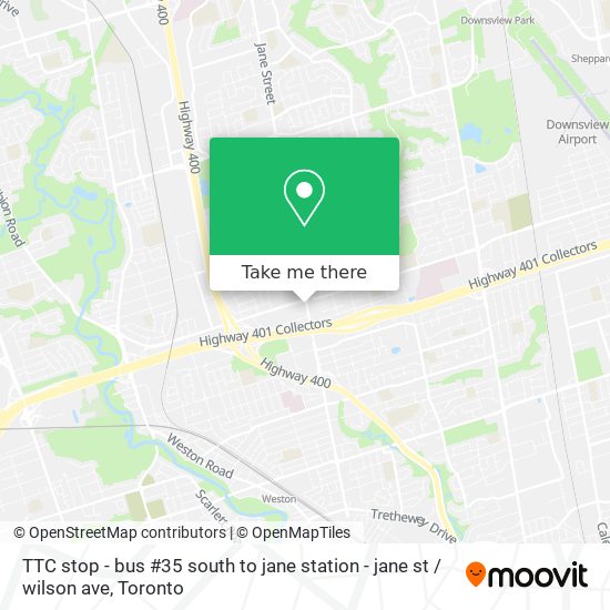 TTC stop - bus #35 south to jane station - jane st / wilson ave map