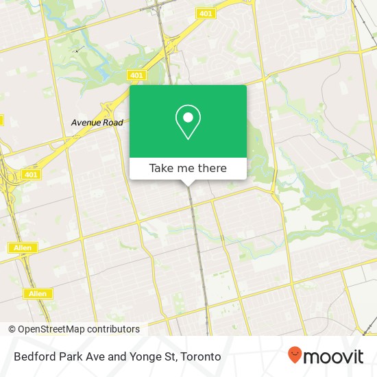 Bedford Park Ave and Yonge St map