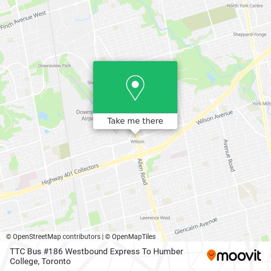 TTC Bus #186 Westbound Express To Humber College map
