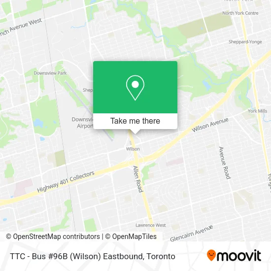 TTC - Bus #96B (Wilson) Eastbound map