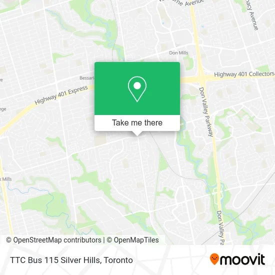TTC Bus 115 Silver Hills map