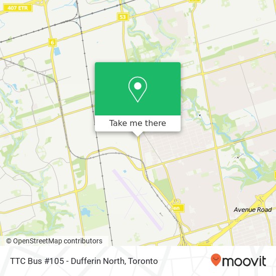 TTC Bus #105 - Dufferin North map