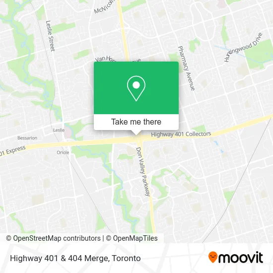 Highway 401 & 404 Merge map