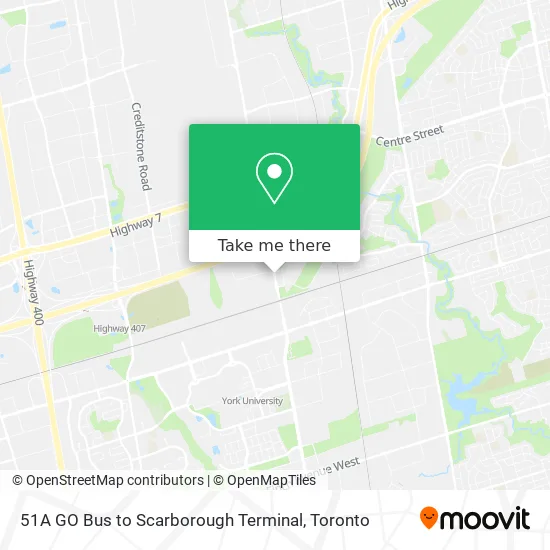 51A GO Bus to Scarborough Terminal map