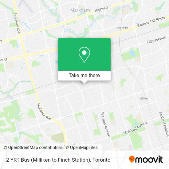 2 YRT Bus (Milliken to Finch Station) map
