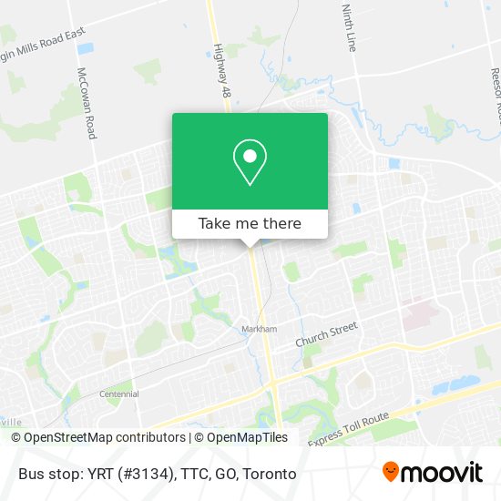 Bus stop: YRT (#3134), TTC, GO map