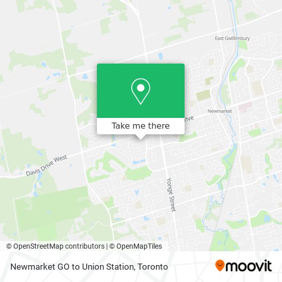 Newmarket GO to Union Station map