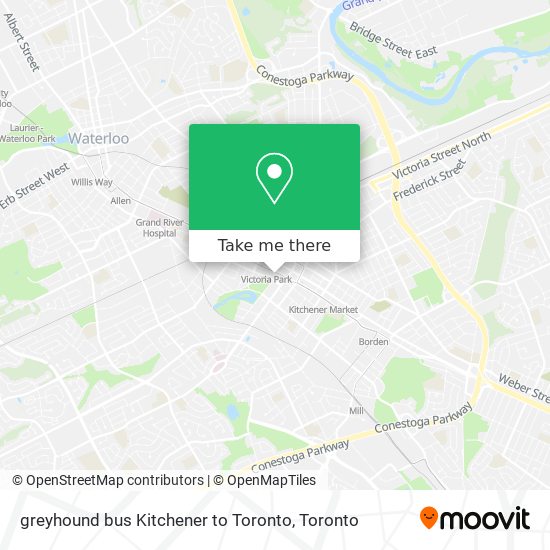 greyhound bus Kitchener to Toronto map
