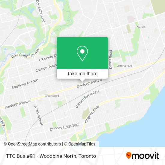 TTC Bus #91 - Woodbine North map