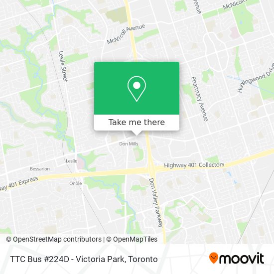 TTC Bus #224D - Victoria Park map