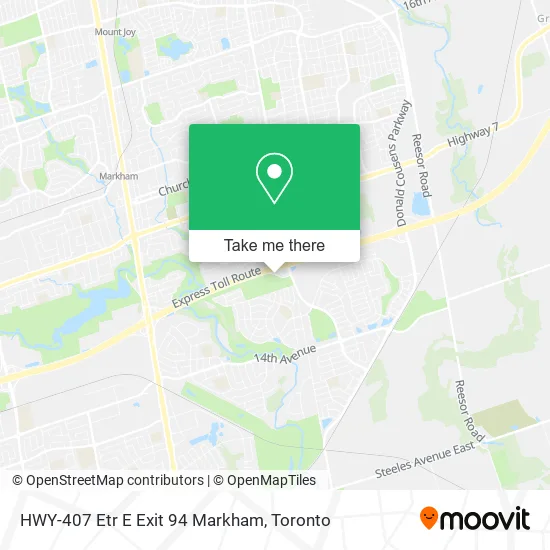 HWY-407 Etr E Exit 94 Markham map