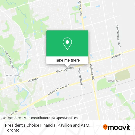 President's Choice Financial Pavilion and ATM map