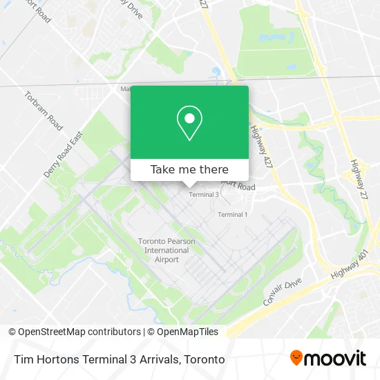 Tim Hortons Terminal 3 Arrivals map