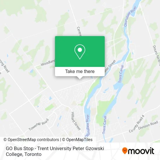 GO Bus Stop - Trent University Peter Gzowski College map
