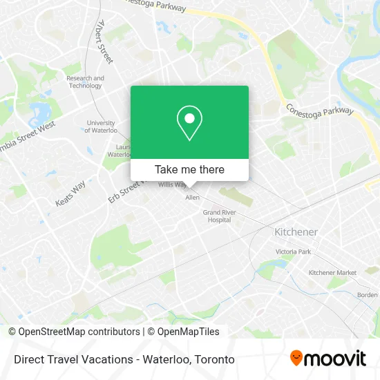 Direct Travel Vacations - Waterloo map
