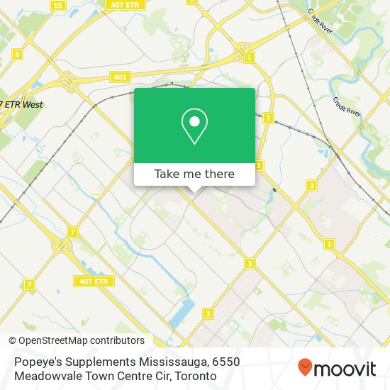 Popeye's Supplements Mississauga, 6550 Meadowvale Town Centre Cir map