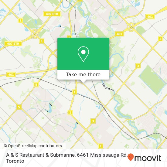A & S Restaurant & Submarine, 6461 Mississauga Rd map