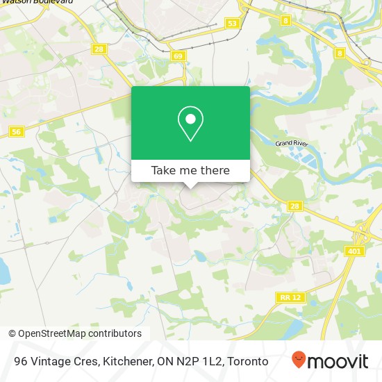 96 Vintage Cres, Kitchener, ON N2P 1L2 map